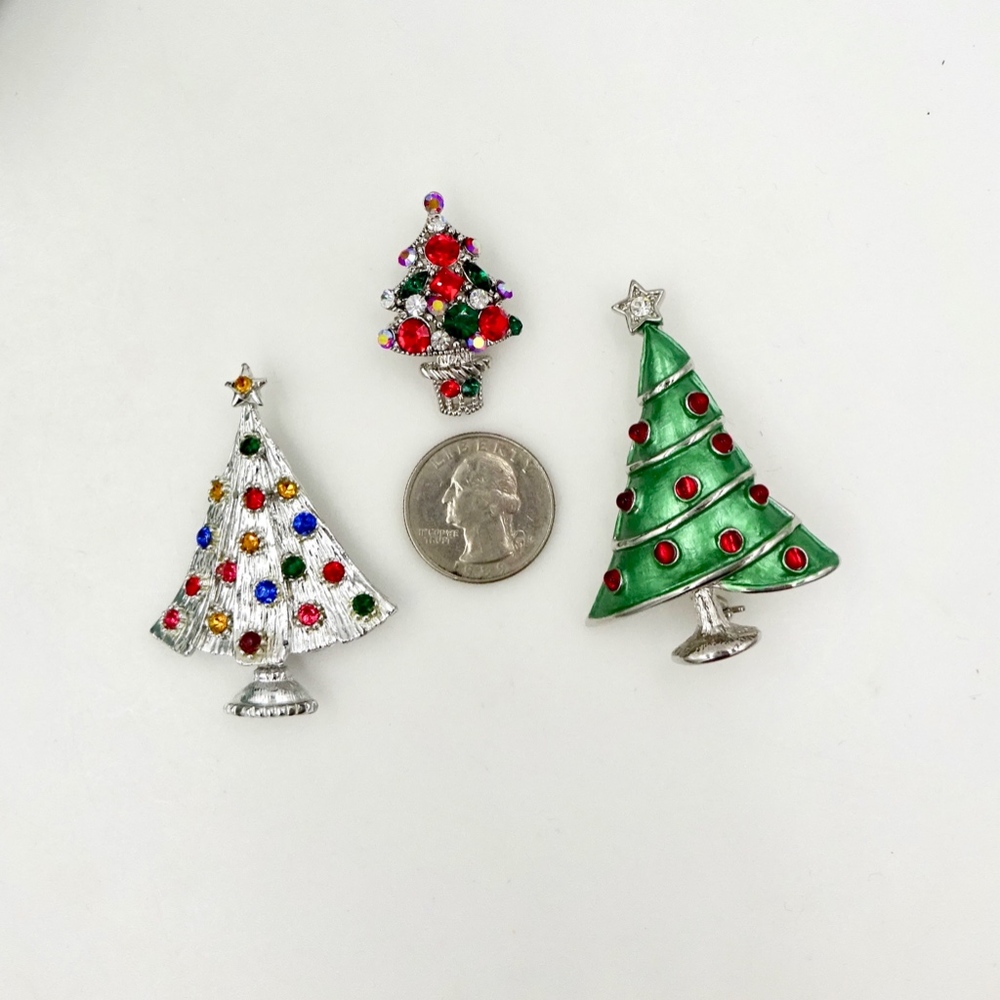 Silver Rhinestone CHRISTMAS TREE PINS Set of Three - Picture 7 of 8